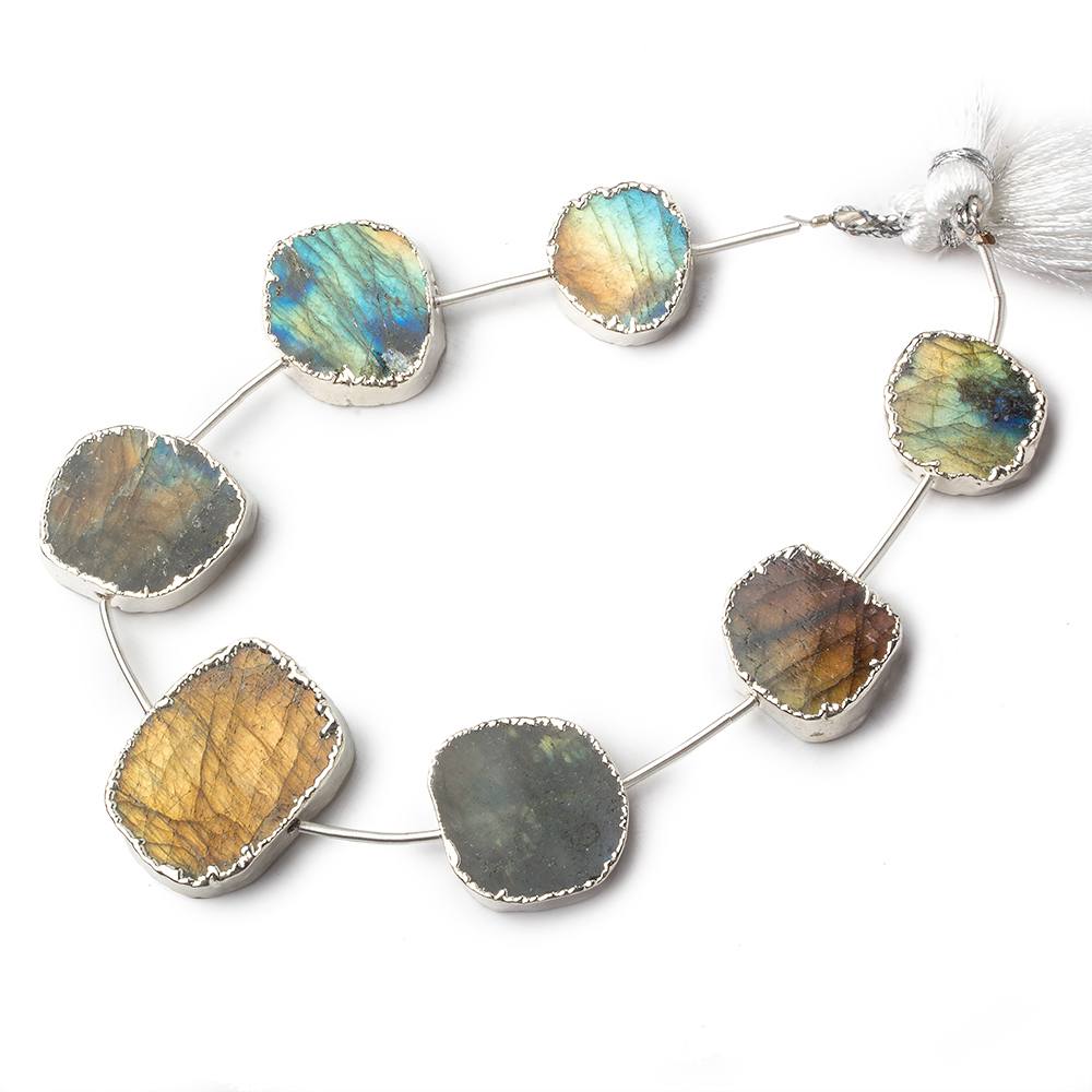 Silver Leafed Labradorite plain slice strand 7 beads 11x9-21x19mm - Beadsofcambay.com