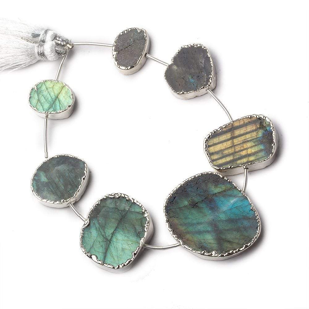 Silver Leafed Labradorite plain slice strand 7 beads 14x11-28x24mm - Beadsofcambay.com