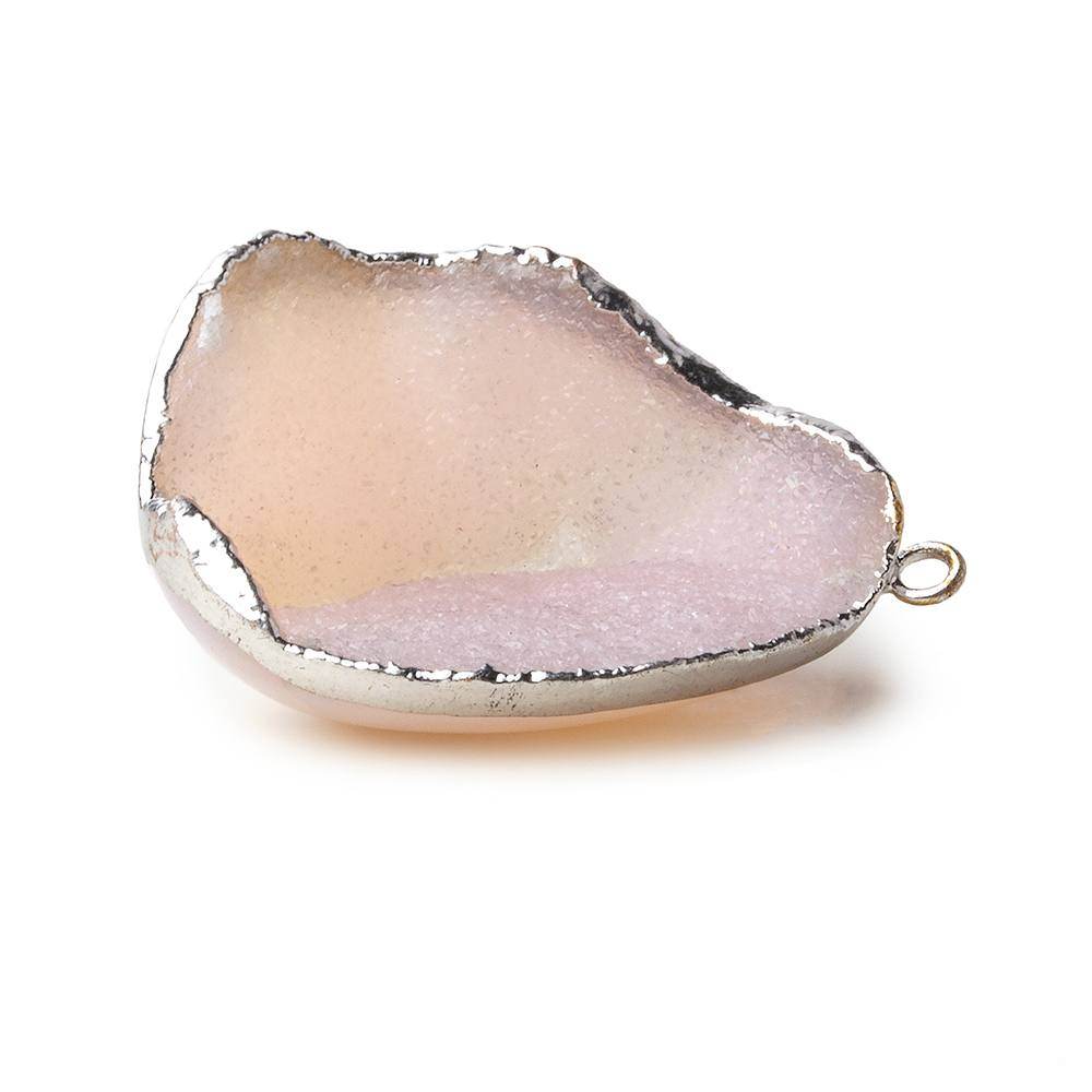 Silver Leafed Pale Pink Concave Drusy Pendant 1 focal bead 33x26x15mm A Grade - Beadsofcambay.com