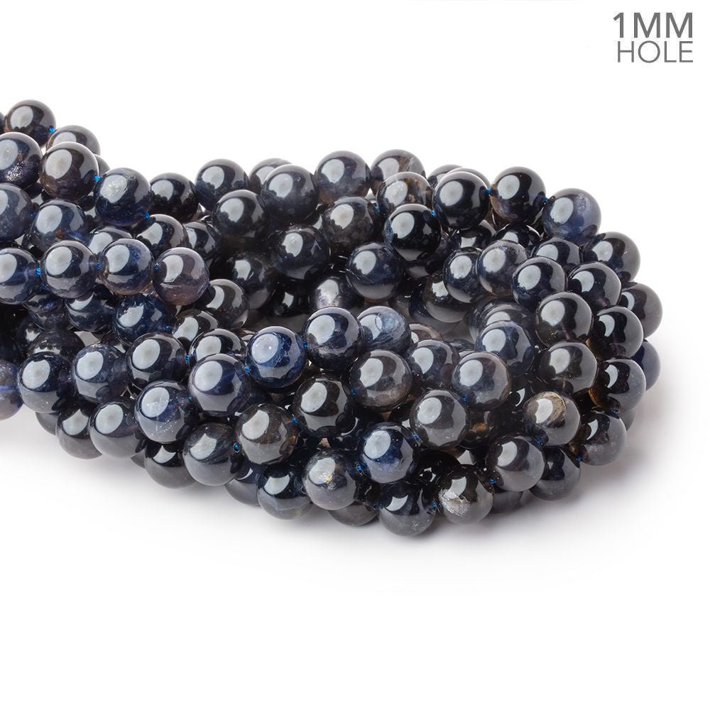 10 - 10.5mm Iolite Plain Round 15 inch 36 Beads with a 1mm Hole AA - Beadsofcambay.com