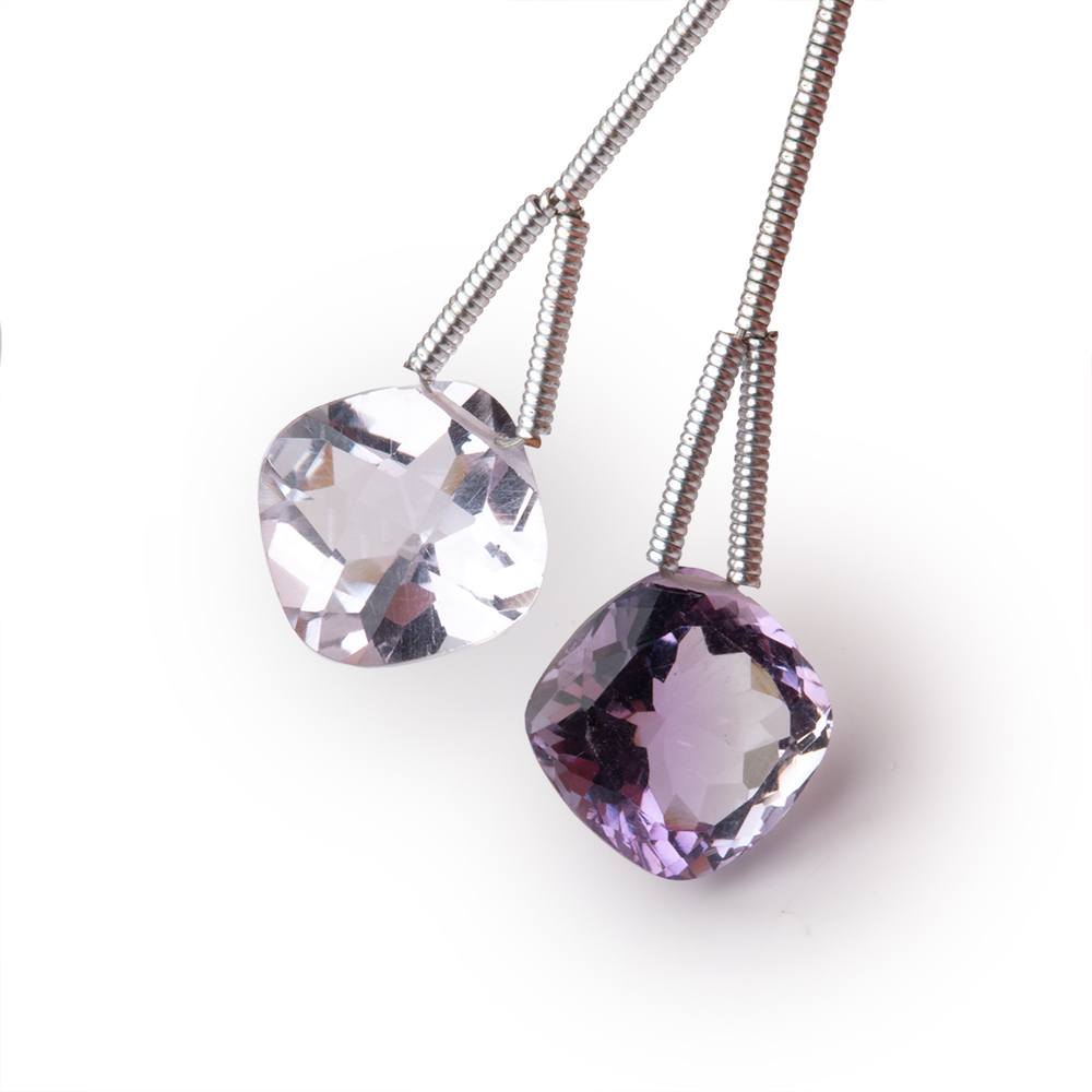 10 - 11mm Pink Amethyst Pavilion Faceted Cushion Set of 2 Beads AAA - Beadsofcambay.com