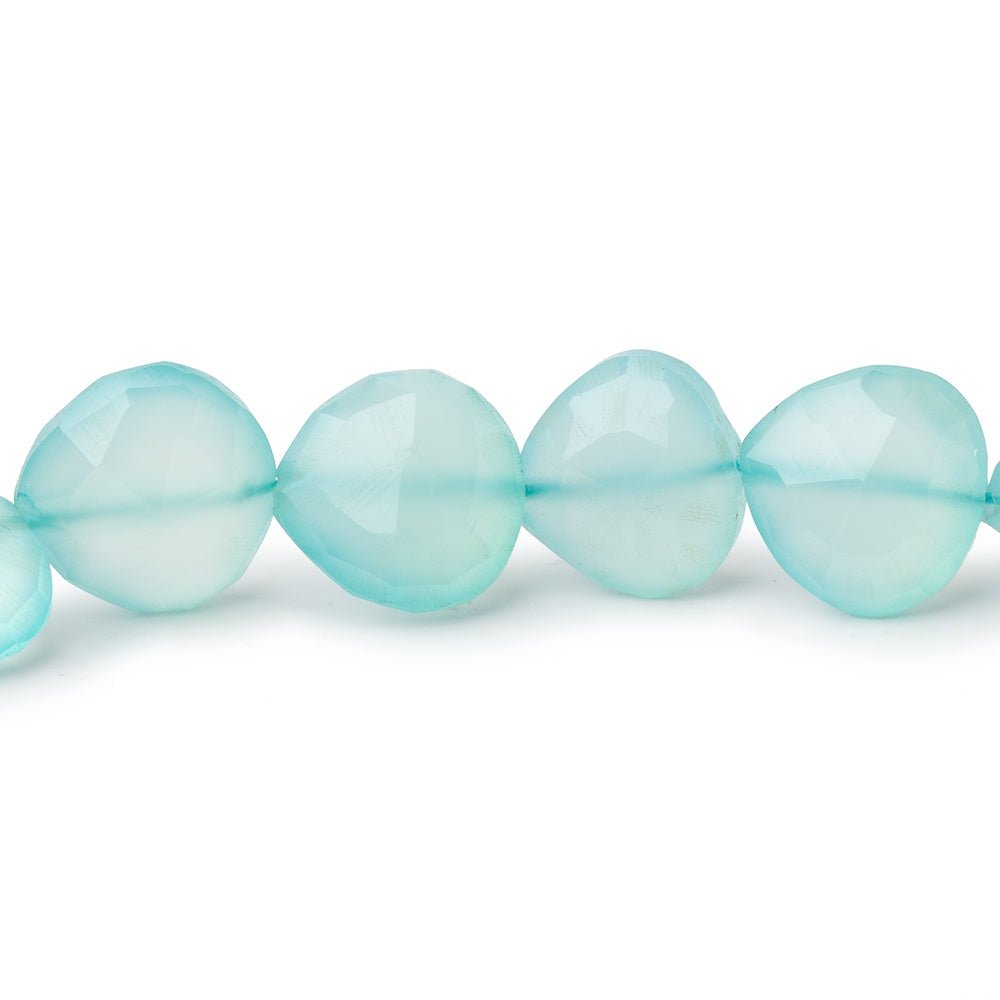 10-11mm Seafoam Blue Chalcedony straight drilled faceted heart 8 inch 18 Beads - Beadsofcambay.com