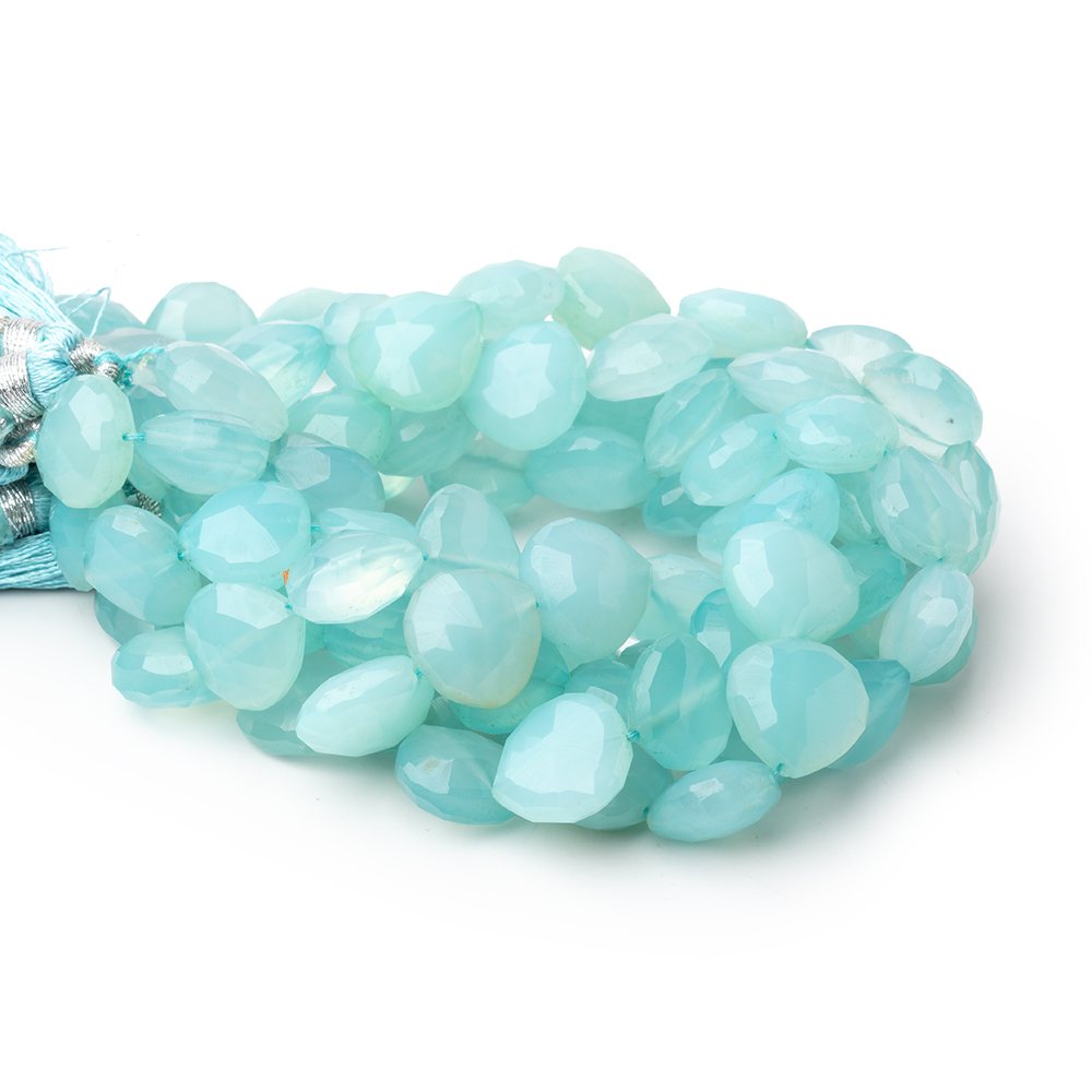 10-11mm Seafoam Blue Chalcedony straight drilled faceted heart 8 inch 18 Beads - Beadsofcambay.com