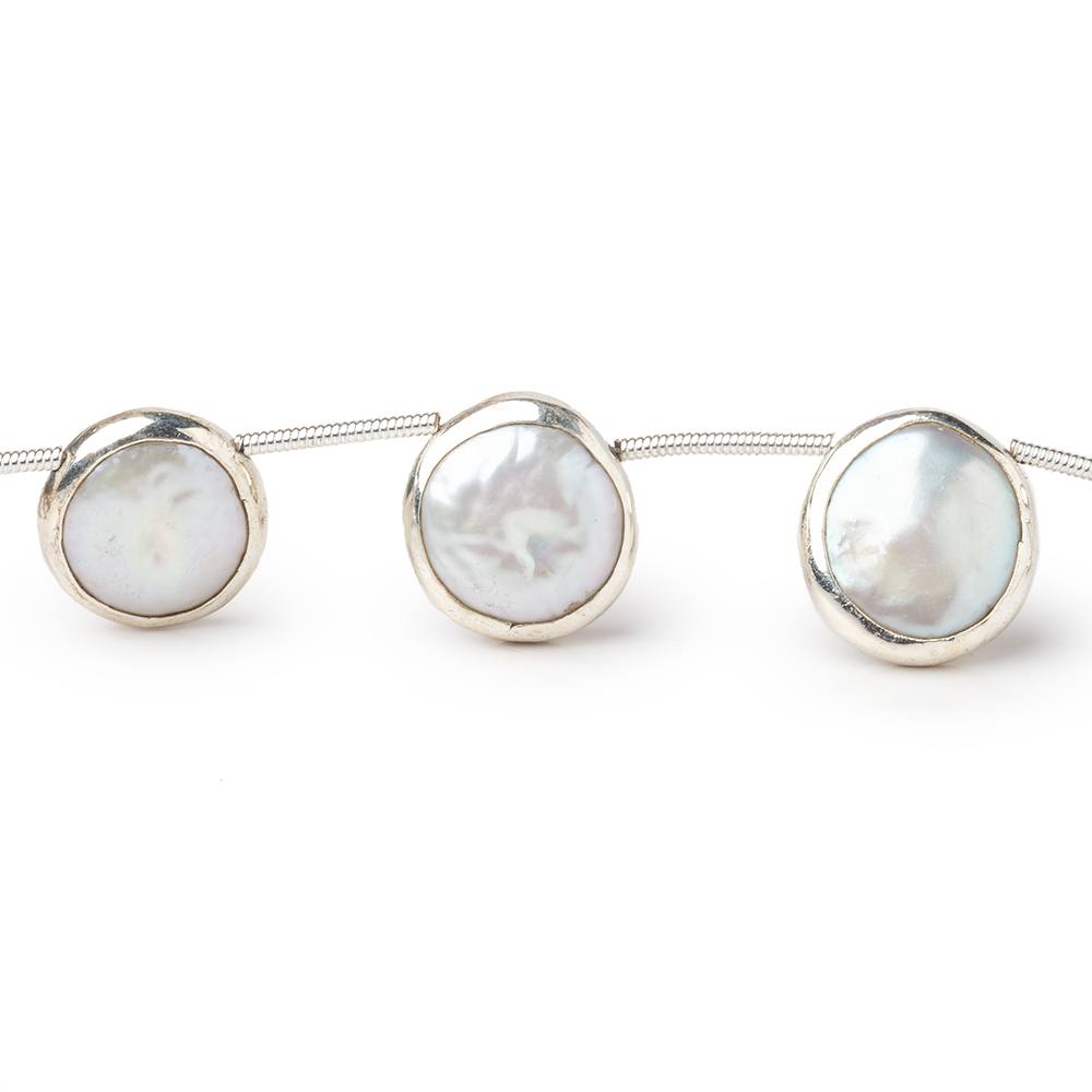 10 - 12mm Silver Bezel Set White Coin Pearl Strand 9 Beads - Beadsofcambay.com