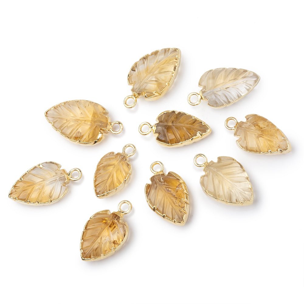 10-14mm Gold Leafed Citrine Carved Leaf Focal 1 piece - Beadsofcambay.com