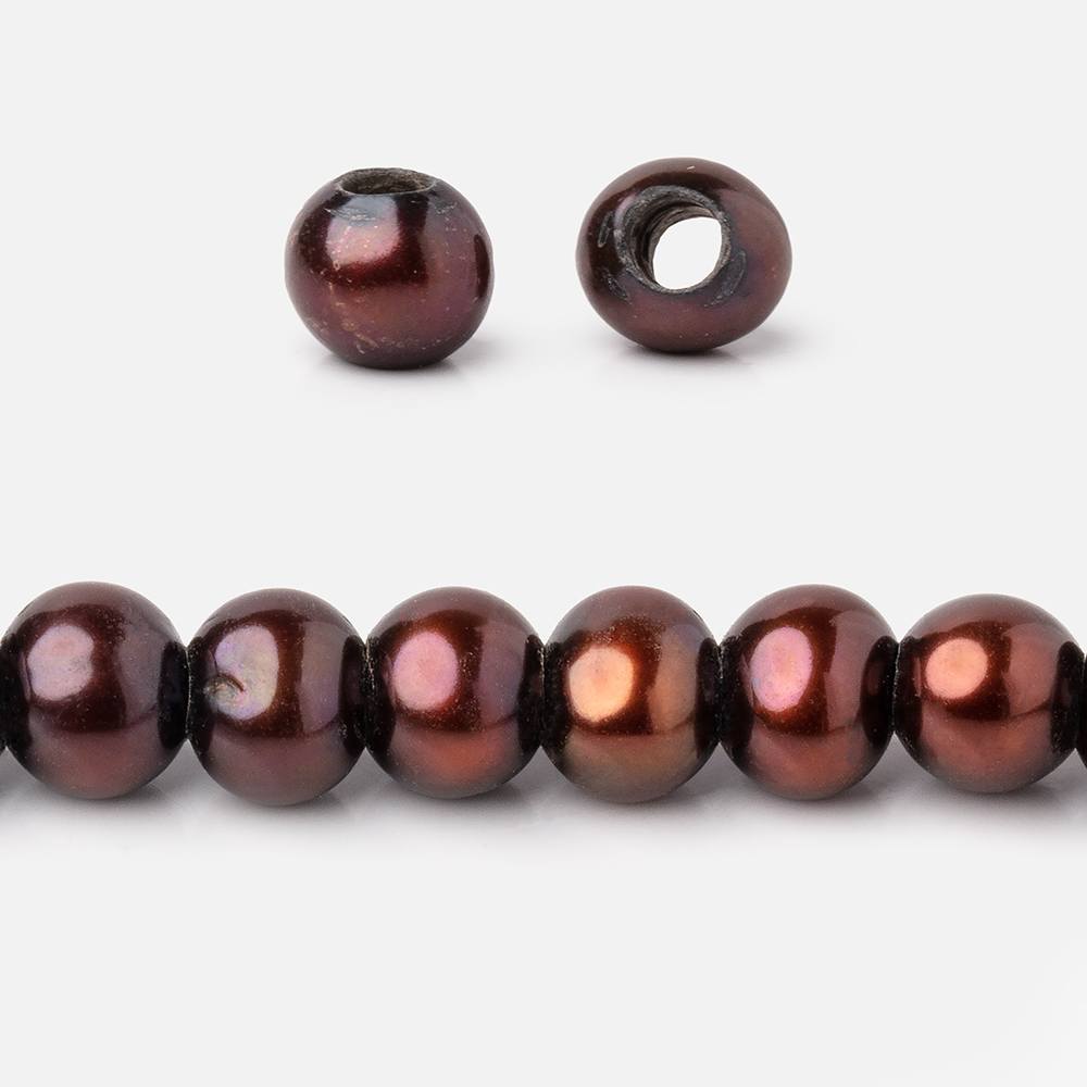 6-6.5mm Orangy Brown Off Round 2.5mm Large Hole Pearls 15 inch 78 pieces - BeadsofCambay.com