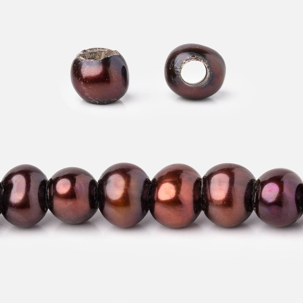 6-7.5mm Cherry Brown Off Round 2.5mm Large Hole Pearls 15 inch 75 pieces - BeadsofCambay.com