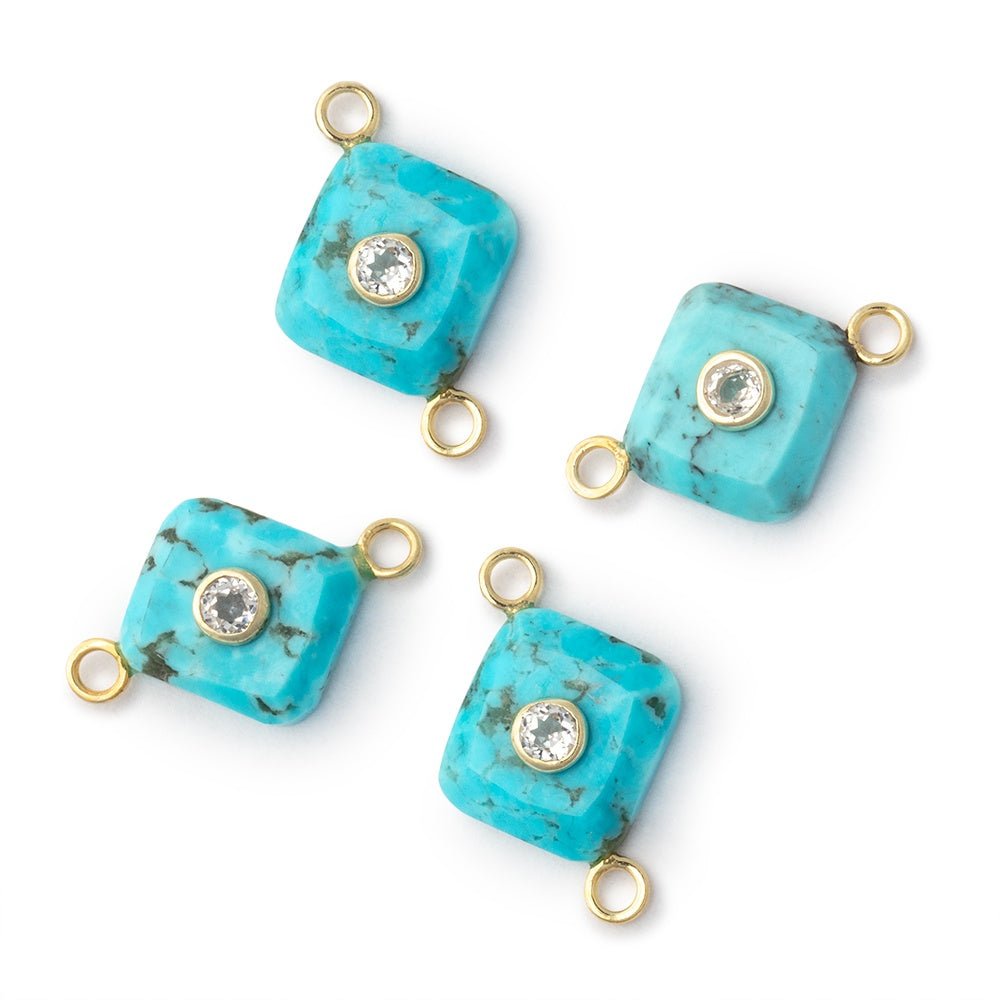 10.5mm Turquoise Cushion with Bezel White Topaz Inlay 1 Connector - Beadsofcambay.com