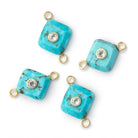 10.5mm Turquoise Cushion with Bezel White Topaz Inlay 1 Connector - Beadsofcambay.com