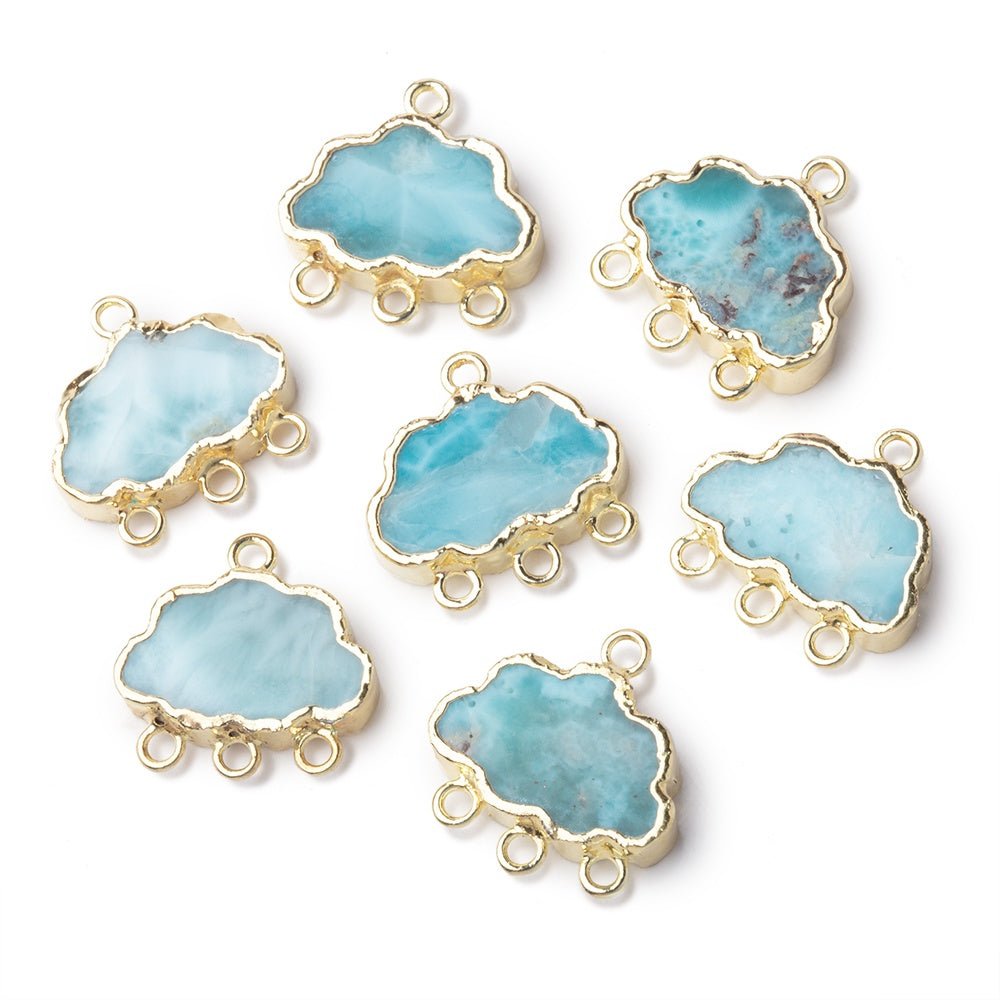10.5x15.5mm Gold Leafed Larimar Cloud Four Ring Connector 1 piece - Beadsofcambay.com