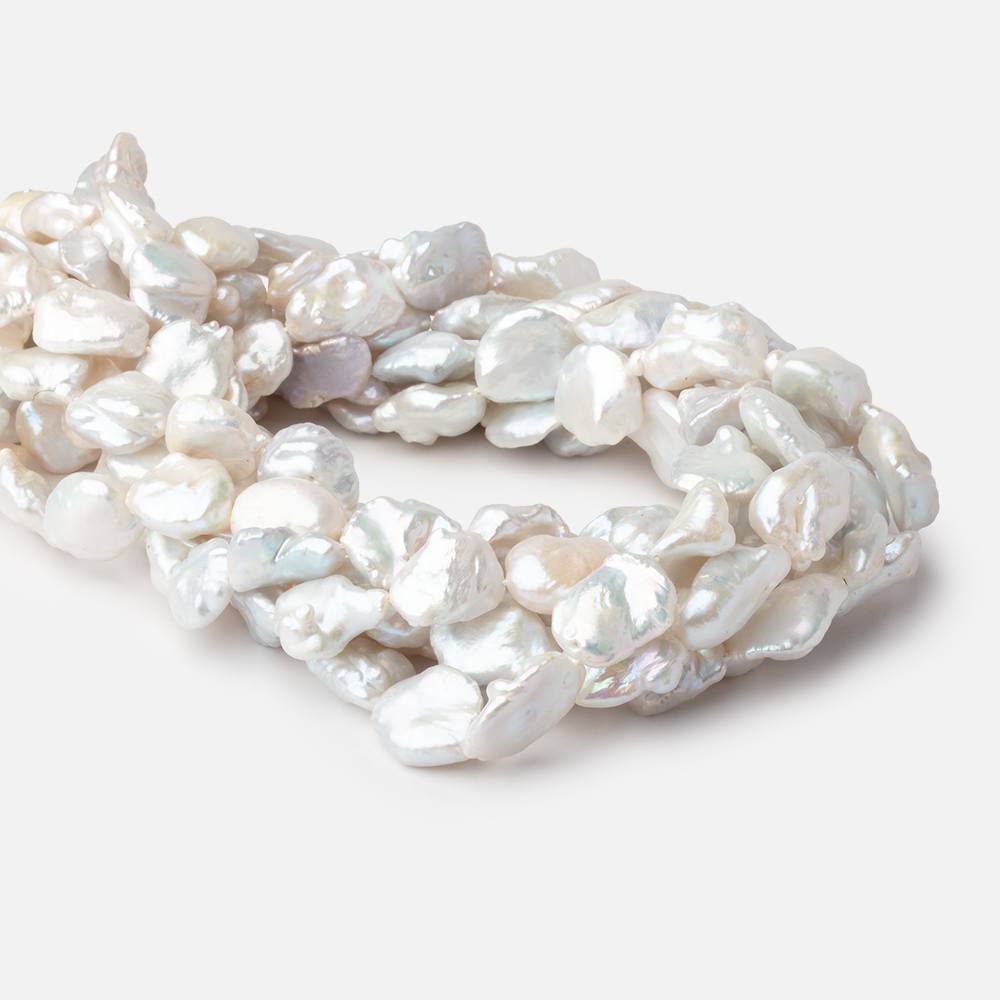 10.5x9.5 - 16x12mm White Keshi Straight Drill Freshwater Pearl 15.5 inch 26 Beads - Beadsofcambay.com