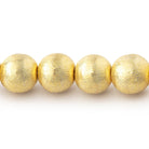 10mm 22kt Gold Plated Brushed Round Bead 8 inch 22 pieces - Beadsofcambay.com