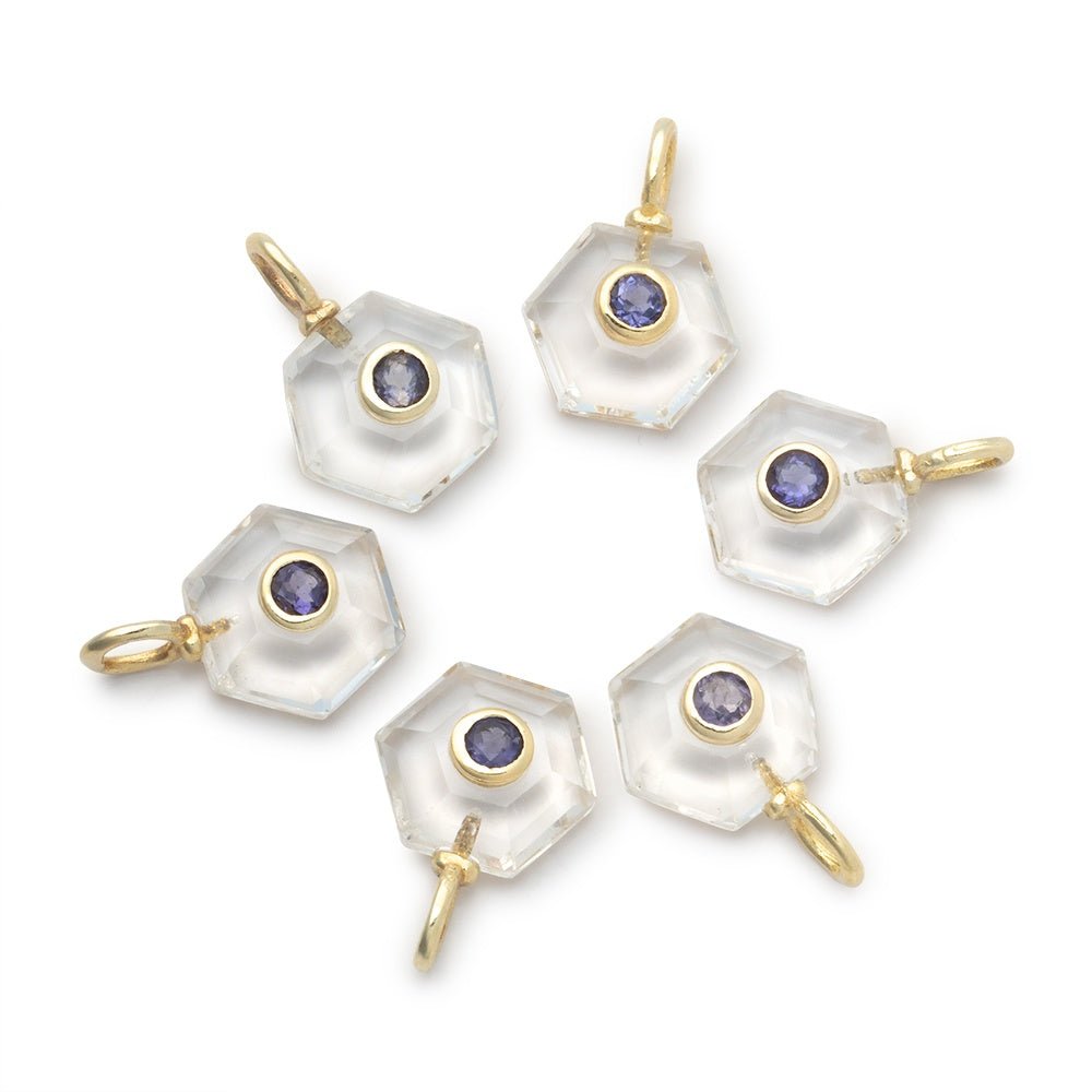 10mm Crystal Quartz Hexagon with Bezeled Tanzanite Inlay 1 Pendant - Beadsofcambay.com