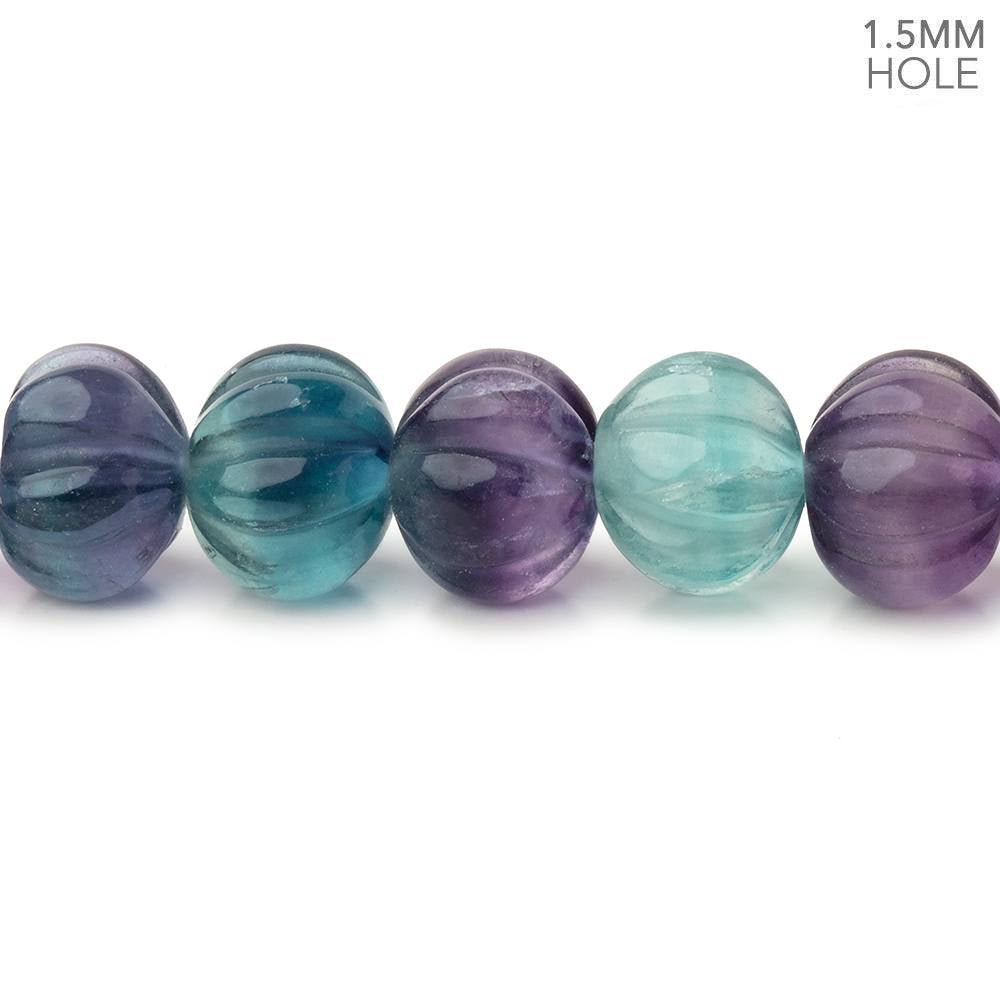 10mm Fluorite Carved Melon Rondelle 15.5 inch 48 Beads with 1.5mm Holes - Beadsofcambay.com