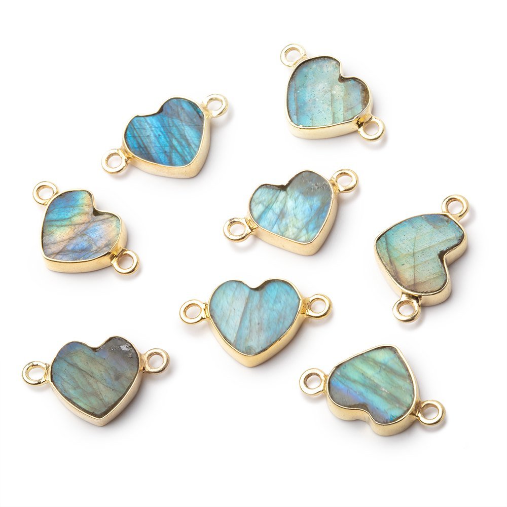 10mm Vermeil Bezel Labradorite Flat Heart Connector 1 piece - Beadsofcambay.com