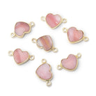 10mm Vermeil Bezel Pink Peruvian Opal Flat Heart 1 Connector - Beadsofcambay.com