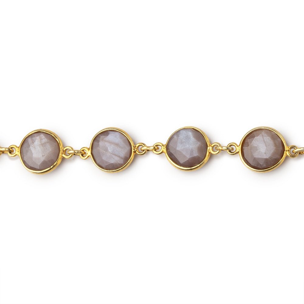 10mm Vermeil Bezel Set Chocolate Moonstone Faceted Coin Chain - Beadsofcambay.com