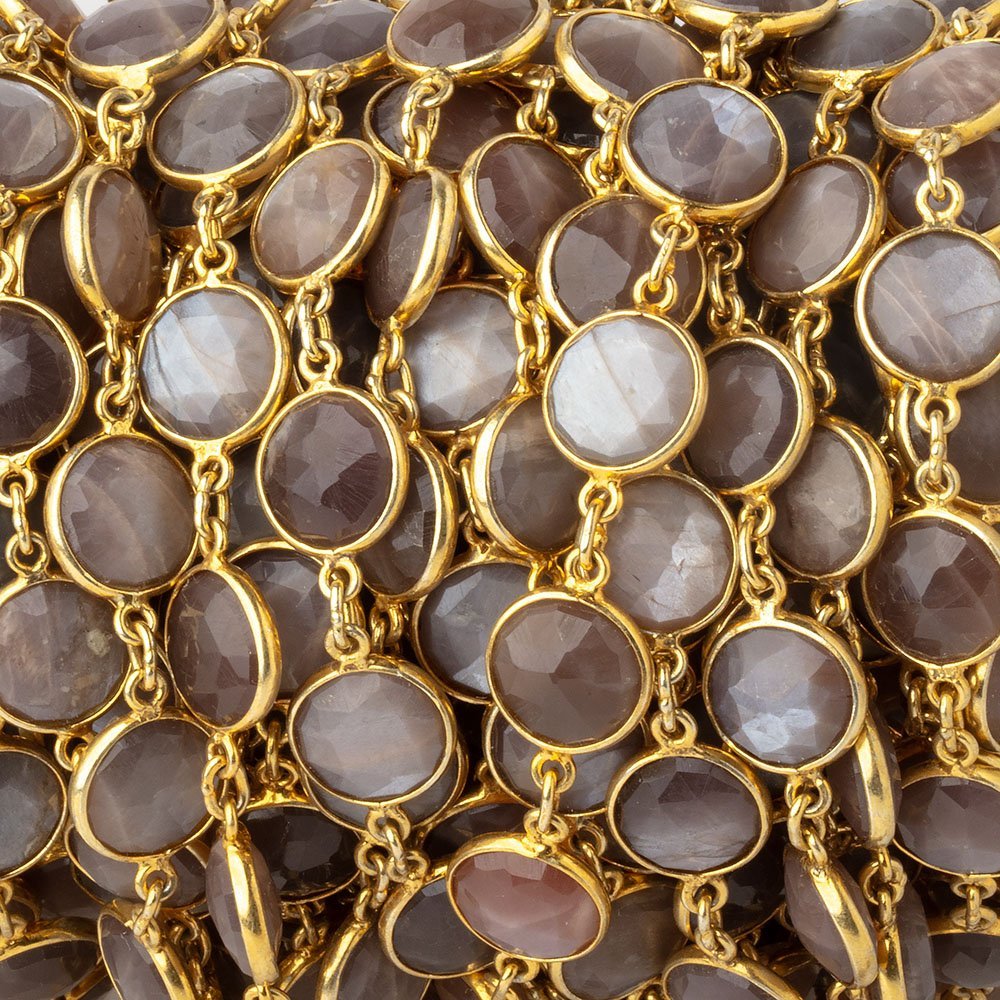 10mm Vermeil Bezel Set Chocolate Moonstone Faceted Coin Chain - Beadsofcambay.com