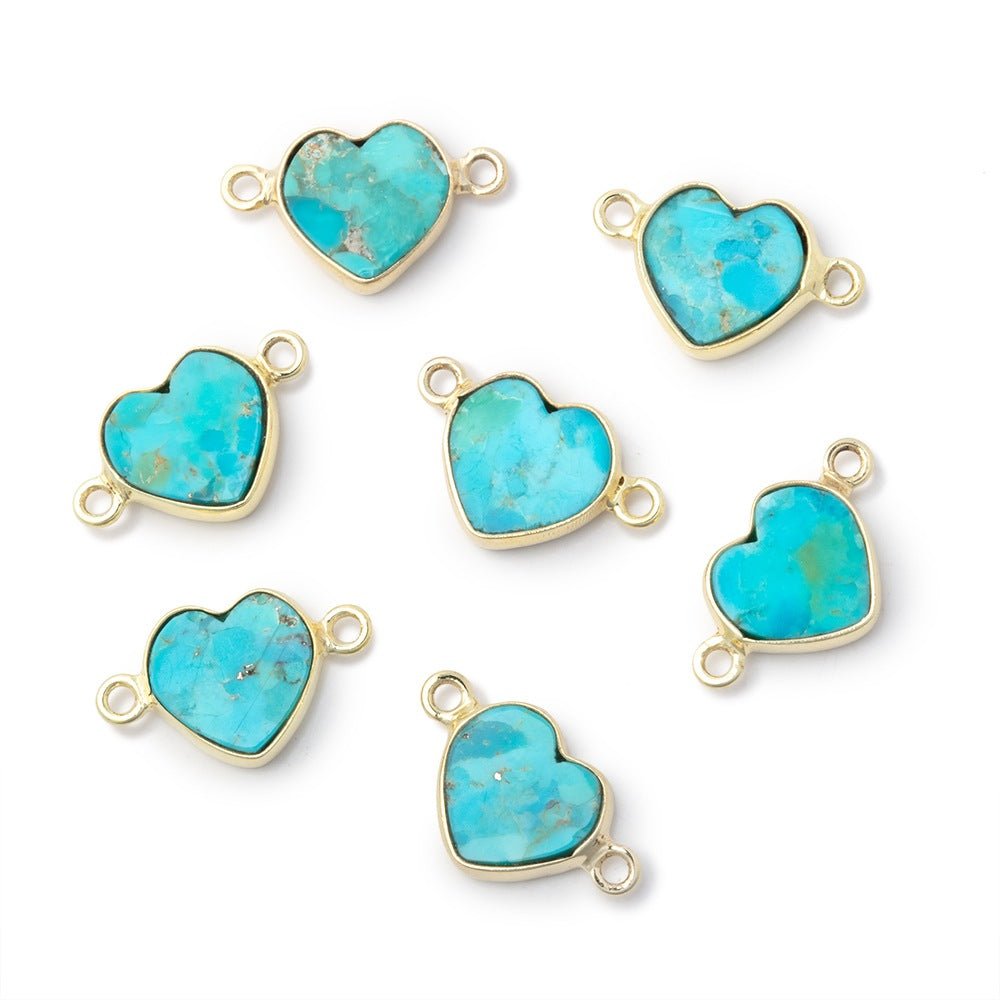 10mm Vermeil Bezel Turquoise Howlite Flat Heart 1 Connector - Beadsofcambay.com