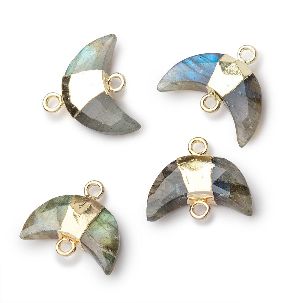 10x15mm Gold Leafed Labradorite Faceted Crescent Moon 1 Focal Connector - Beadsofcambay.com