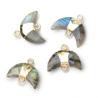 10x15mm Gold Leafed Labradorite Faceted Crescent Moon 1 Focal Connector - Beadsofcambay.com