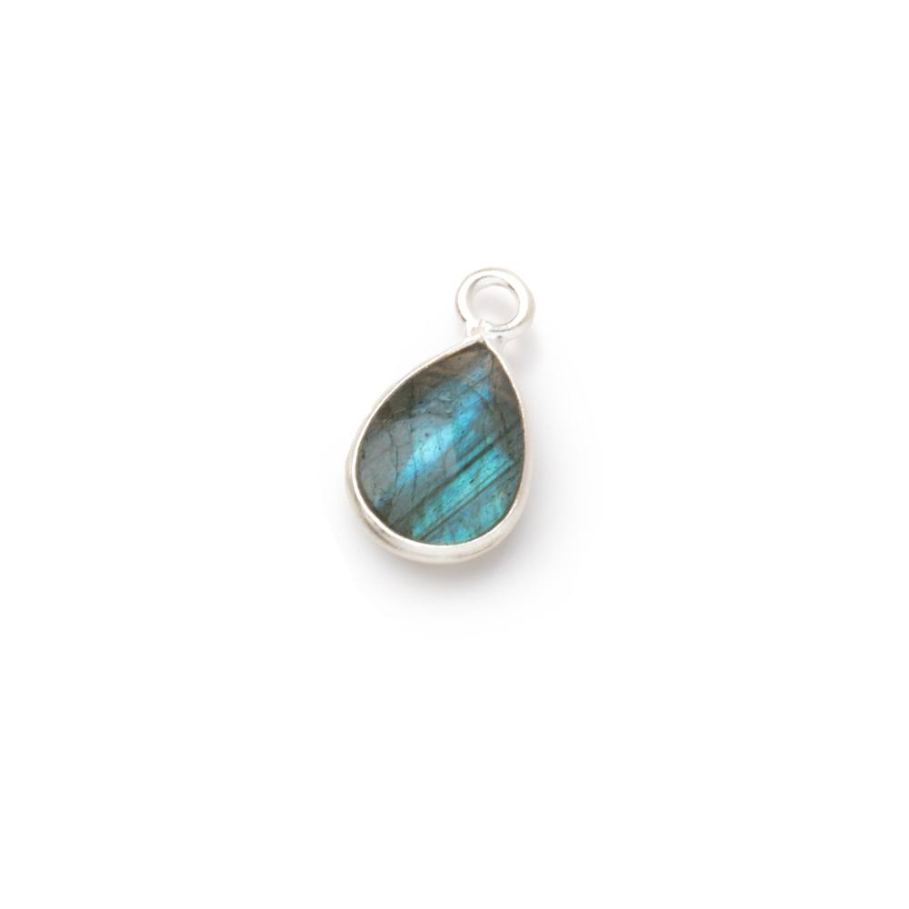 10x7.5mm Silver Bezel Blue Flash Labradorite Faceted Pear Pendant 1 Focal - Beadsofcambay.com