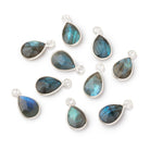 10x7.5mm Silver Bezel Blue Flash Labradorite Faceted Pear Pendant 1 Focal - Beadsofcambay.com
