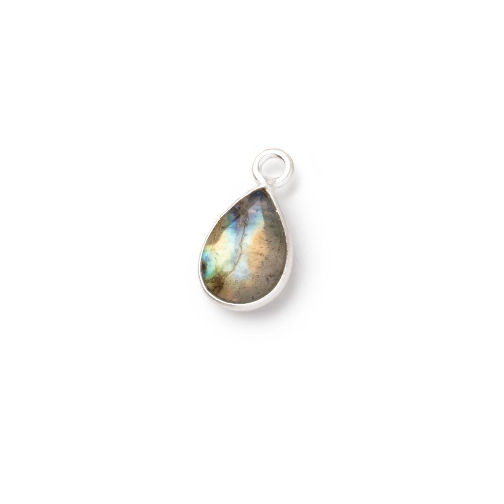 10x7.5mm Silver Bezel Multi Flash Labradorite Faceted Pear Pendant 1 Focal - Beadsofcambay.com