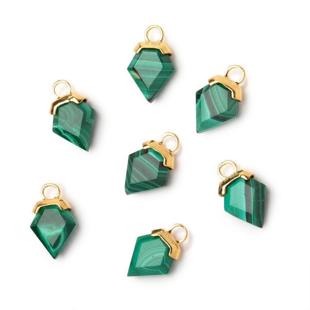 10x7mm Vermeil Malachite Modified Shield Pendant 1 piece - Beadsofcambay.com