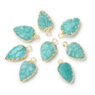 12-13mm Gold Leafed Amazonite Carved Leaf Focal 1 piece - Beadsofcambay.com