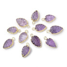 11-13mm Gold Leafed Pink Amethyst Carved Leaf Focal 1 piece - Beadsofcambay.com