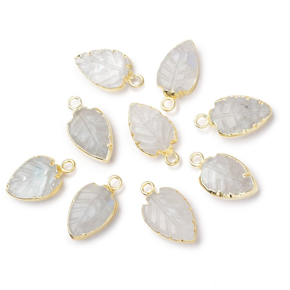 11-13mm Gold Leafed Rainbow Moonstone Carved Leaf Focal 1 piece - Beadsofcambay.com