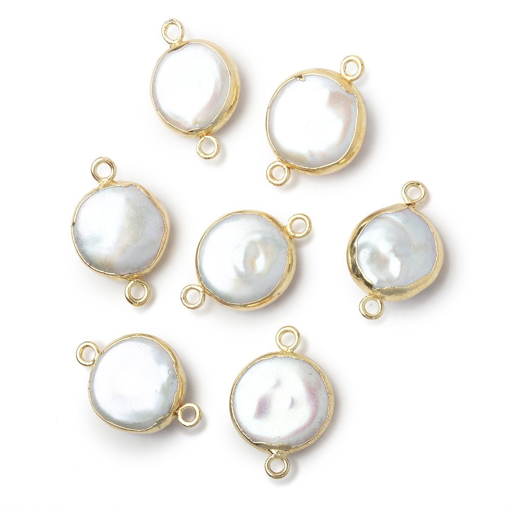 11-13mm Gold Leafed White Coin Pearl Connector 1 piece - Beadsofcambay.com