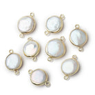 11-13mm Vermeil Bezel White Coin Pearl Connector 1 piece - Beadsofcambay.com