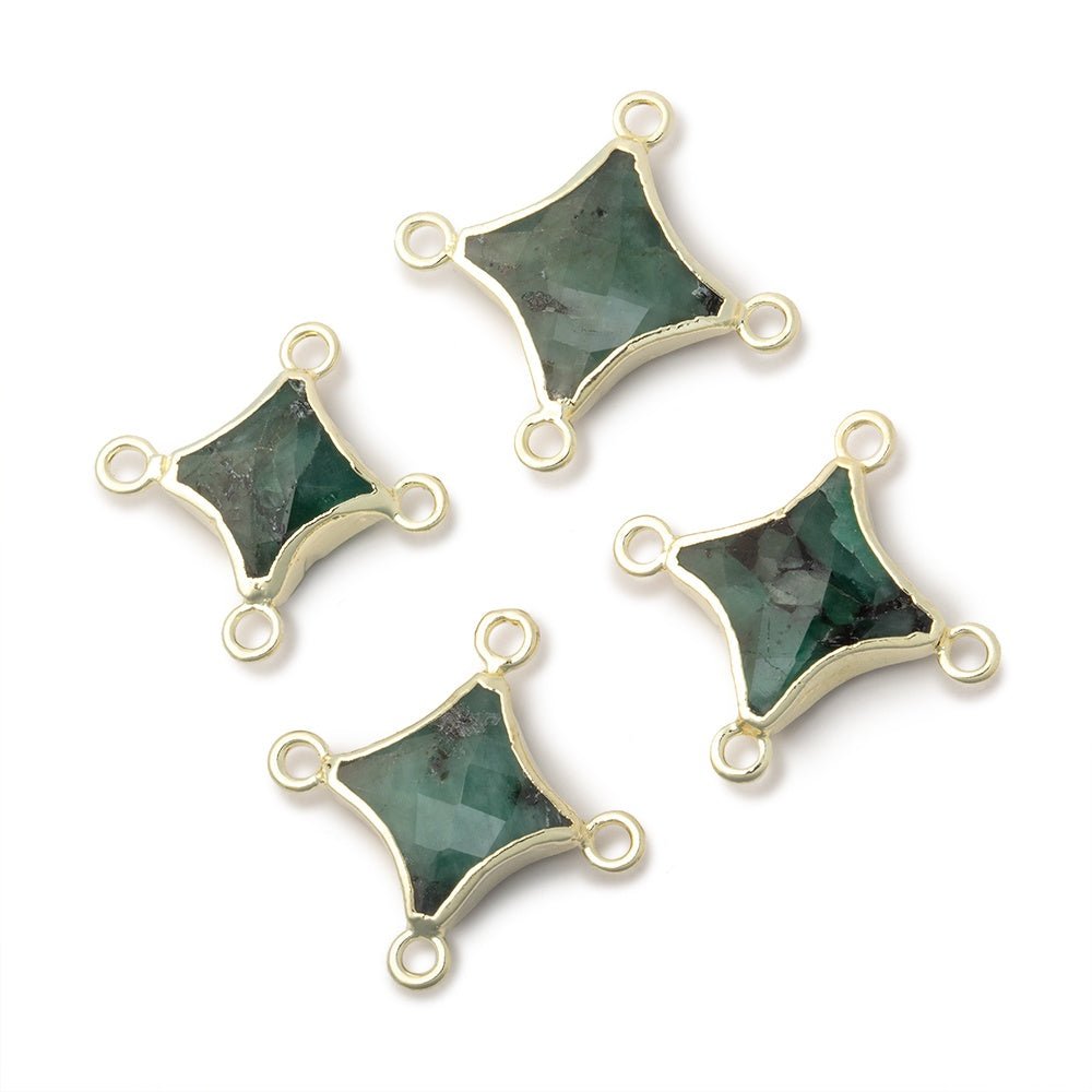 11 - 14mm Gold Leafed Emerald 4 Point Star Focal 4 Ring Connector - Beadsofcambay.com