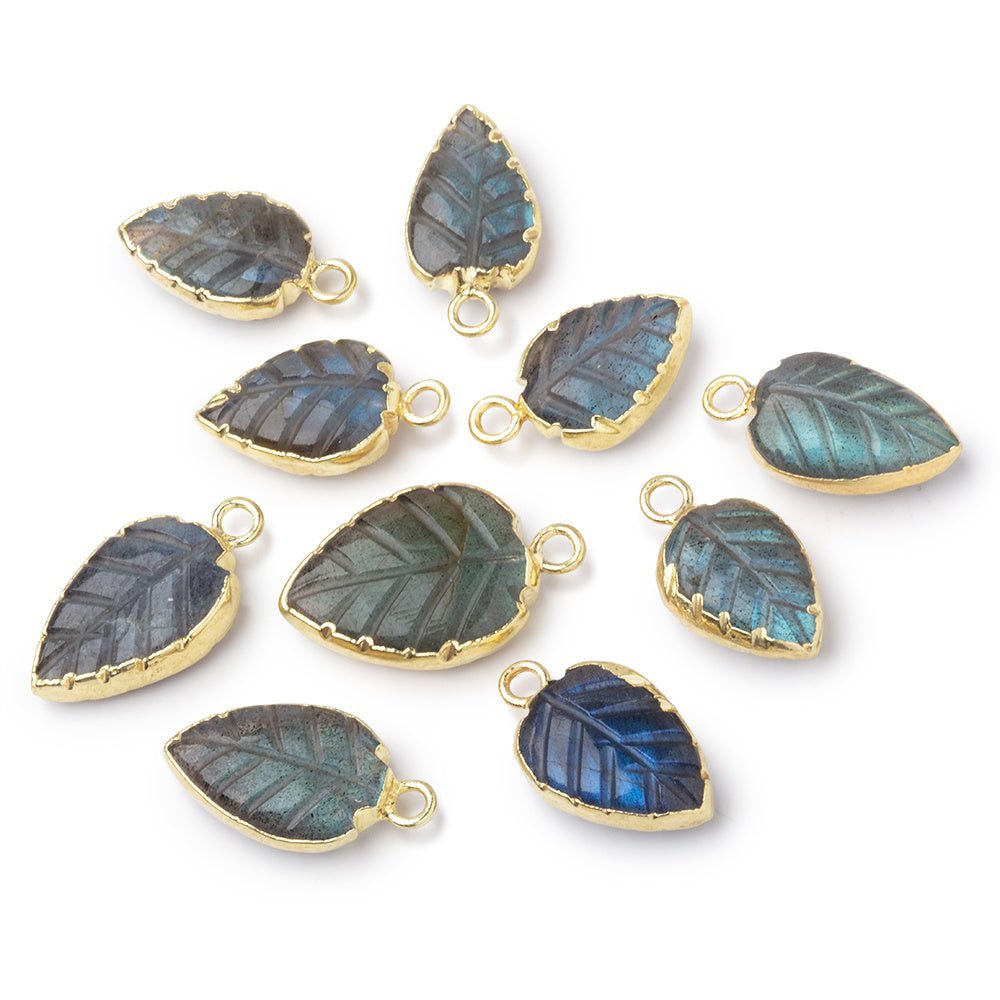 11-14mm Gold Leafed Labradorite Carved Leaf Focal 1 piece - Beadsofcambay.com