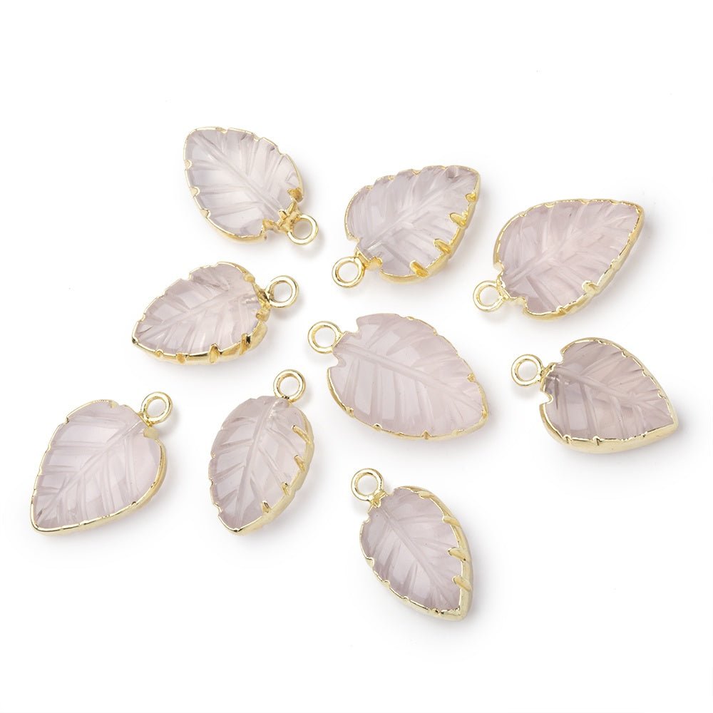 11-15mm Gold Leafed Rose Quartz Carved Leaf Focal 1 piece - Beadsofcambay.com