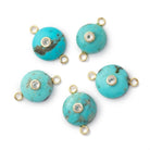 11.5-13mm Turquoise Coin with Bezel White Topaz Inlay 1 Connector - Beadsofcambay.com