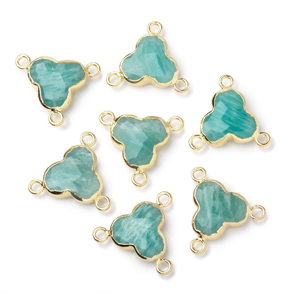 11mm Gold Leafed Amazonite Faceted Trefoil 3 Ring Connector 1 piece - Beadsofcambay.com