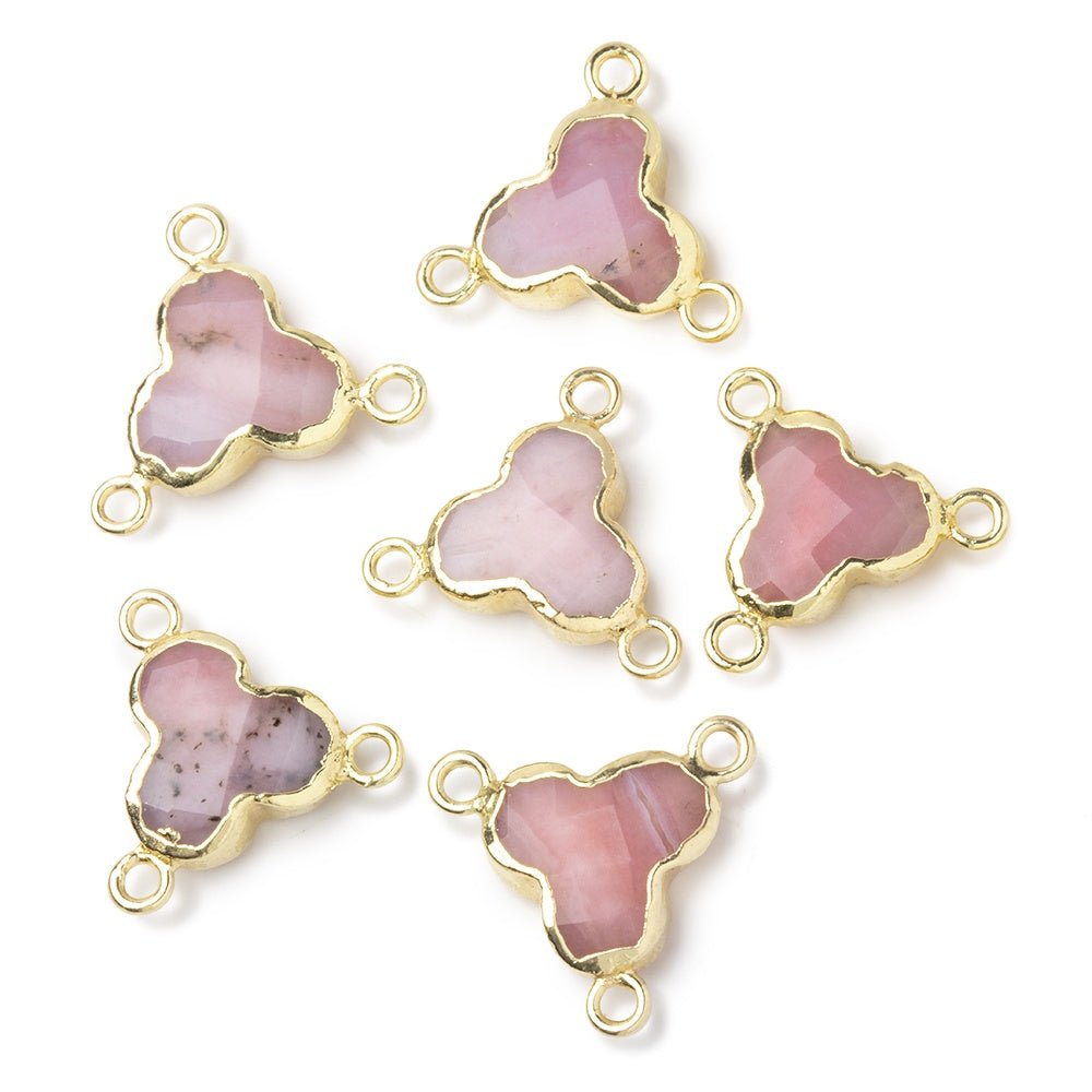 11mm Gold Leafed Pink Peruvian Opal Faceted Trefoil 3 Ring Connector 1 piece - Beadsofcambay.com