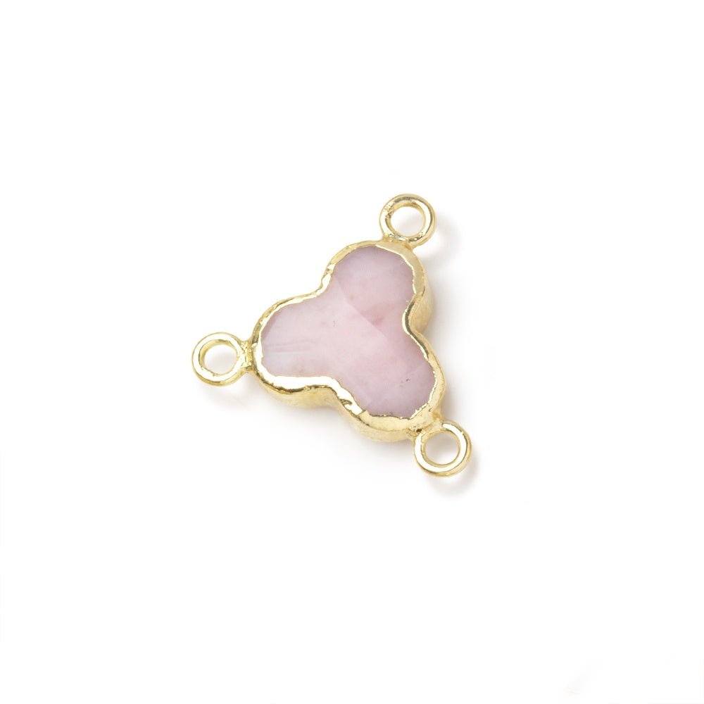 11mm Gold Leafed Pink Peruvian Opal Faceted Trefoil 3 Ring Connector 1 piece - Beadsofcambay.com