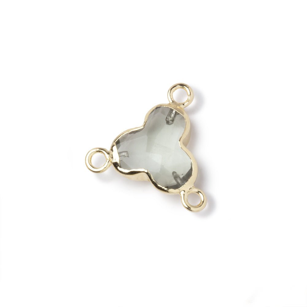 11mm Gold Leafed Prasiolite Faceted Trefoil 3 Ring Connector 1 piece - Beadsofcambay.com