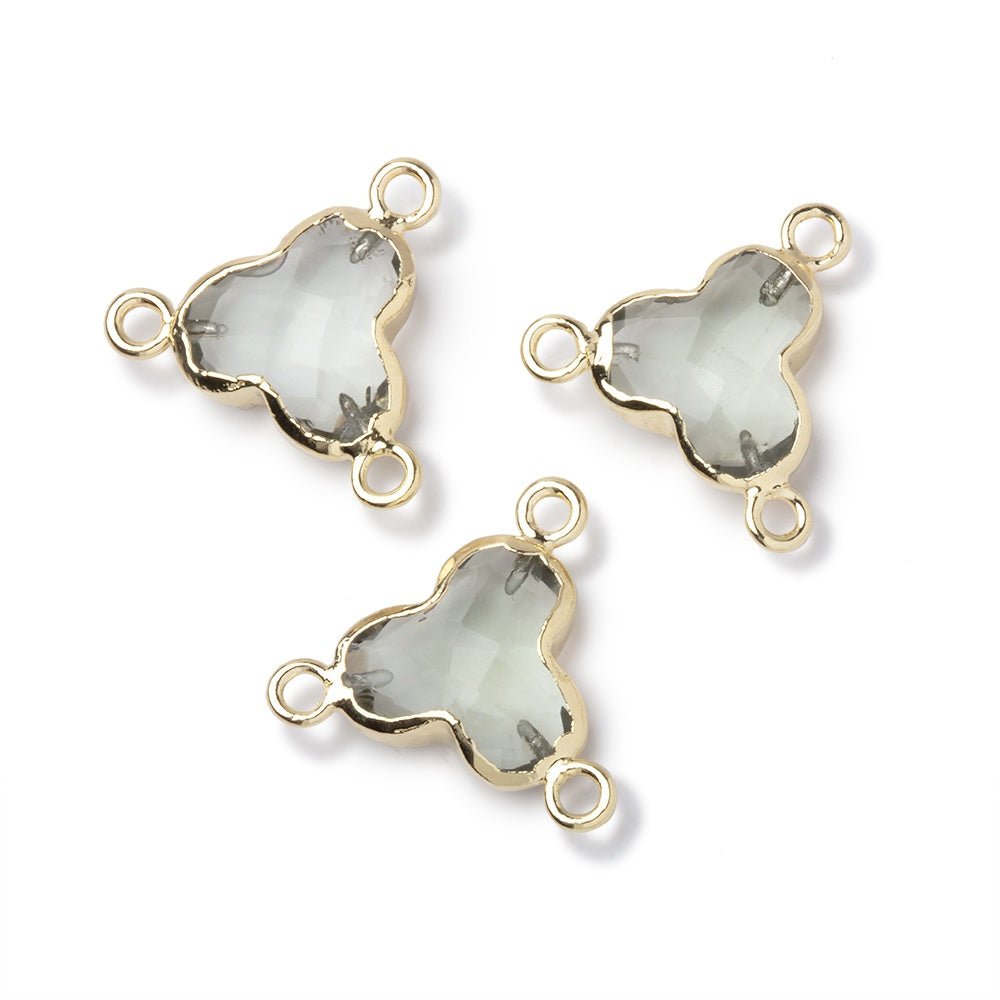 11mm Gold Leafed Prasiolite Faceted Trefoil 3 Ring Connector 1 piece - Beadsofcambay.com