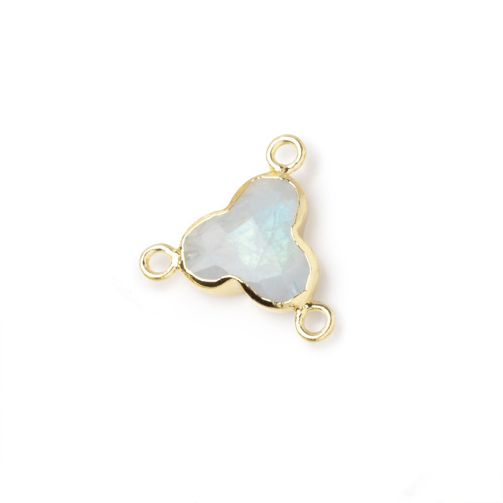 11mm Gold Leafed Rainbow Moonstone Faceted Trefoil 3 Ring Connector 1 piece - Beadsofcambay.com