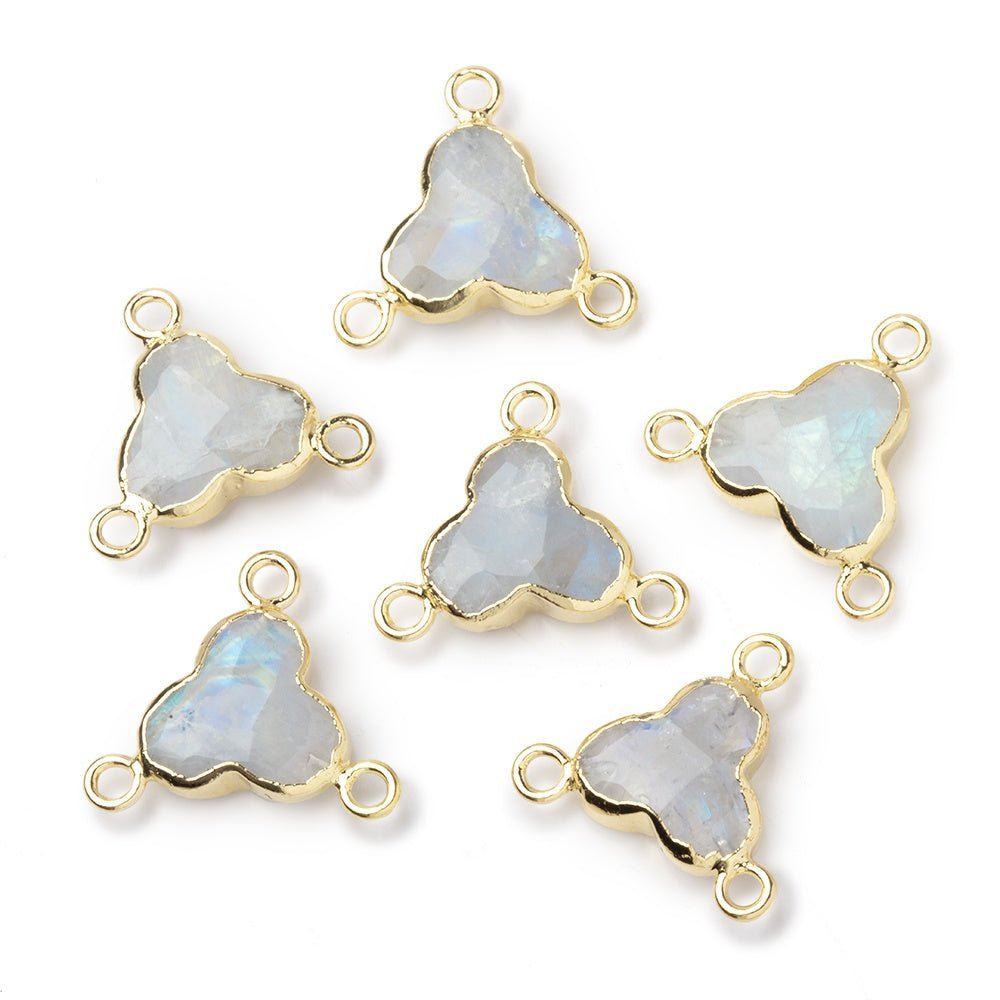 11mm Gold Leafed Rainbow Moonstone Faceted Trefoil 3 Ring Connector 1 piece - Beadsofcambay.com