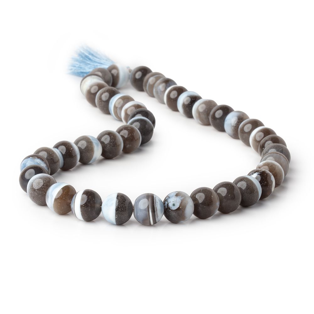11mm Owyhee Blue Opal & Gray Agate Plain Round Beads 16 inch 38 pieces - Beadsofcambay.com