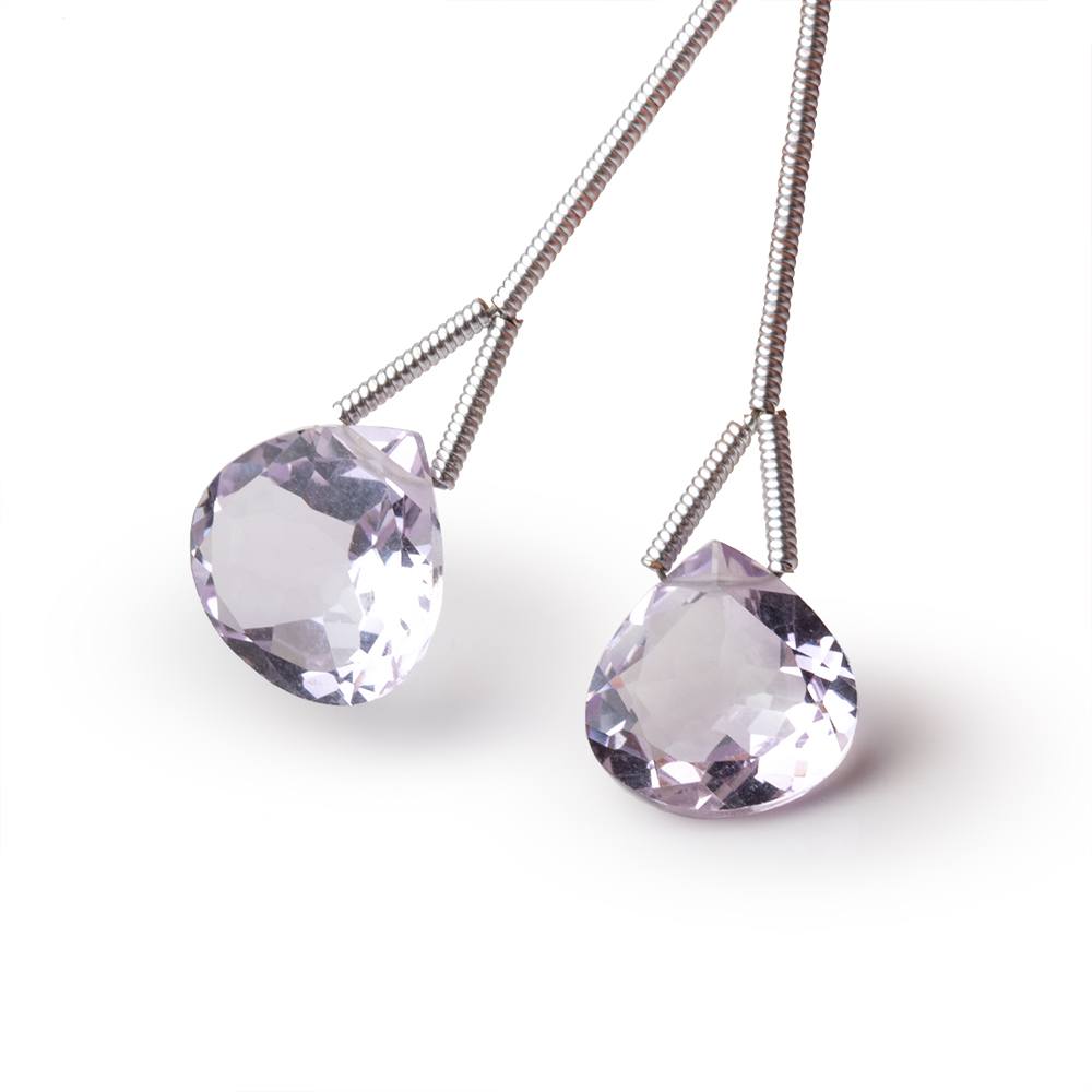 11mm Pink Amethyst Pavilion Faceted Heart Set of 2 Focals AAA - Beadsofcambay.com