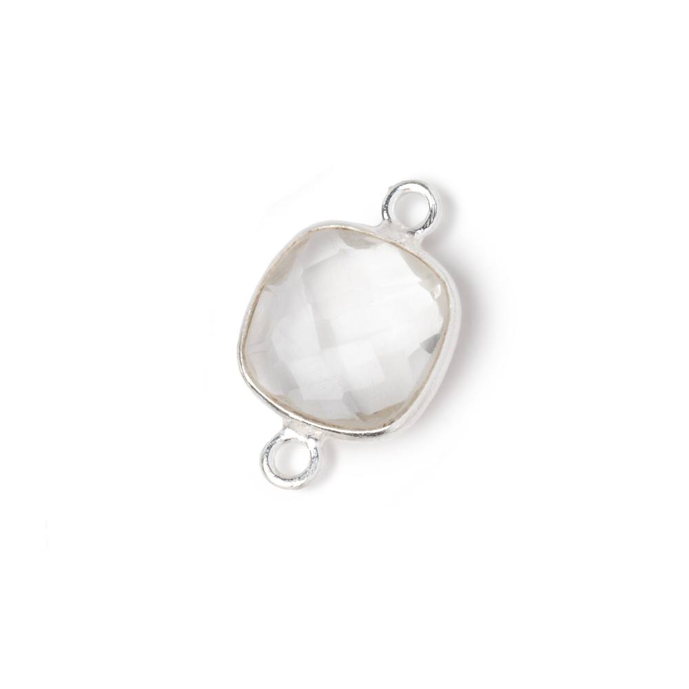 11mm Sterling Silver Bezel Crystal Quartz Faceted Cushion Connector 1 piece - Beadsofcambay.com