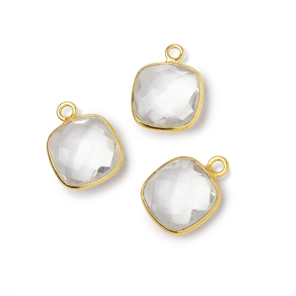 11mm Vermeil Bezel Crystal Quartz Faceted Cushion Pendant 1 piece - Beadsofcambay.com