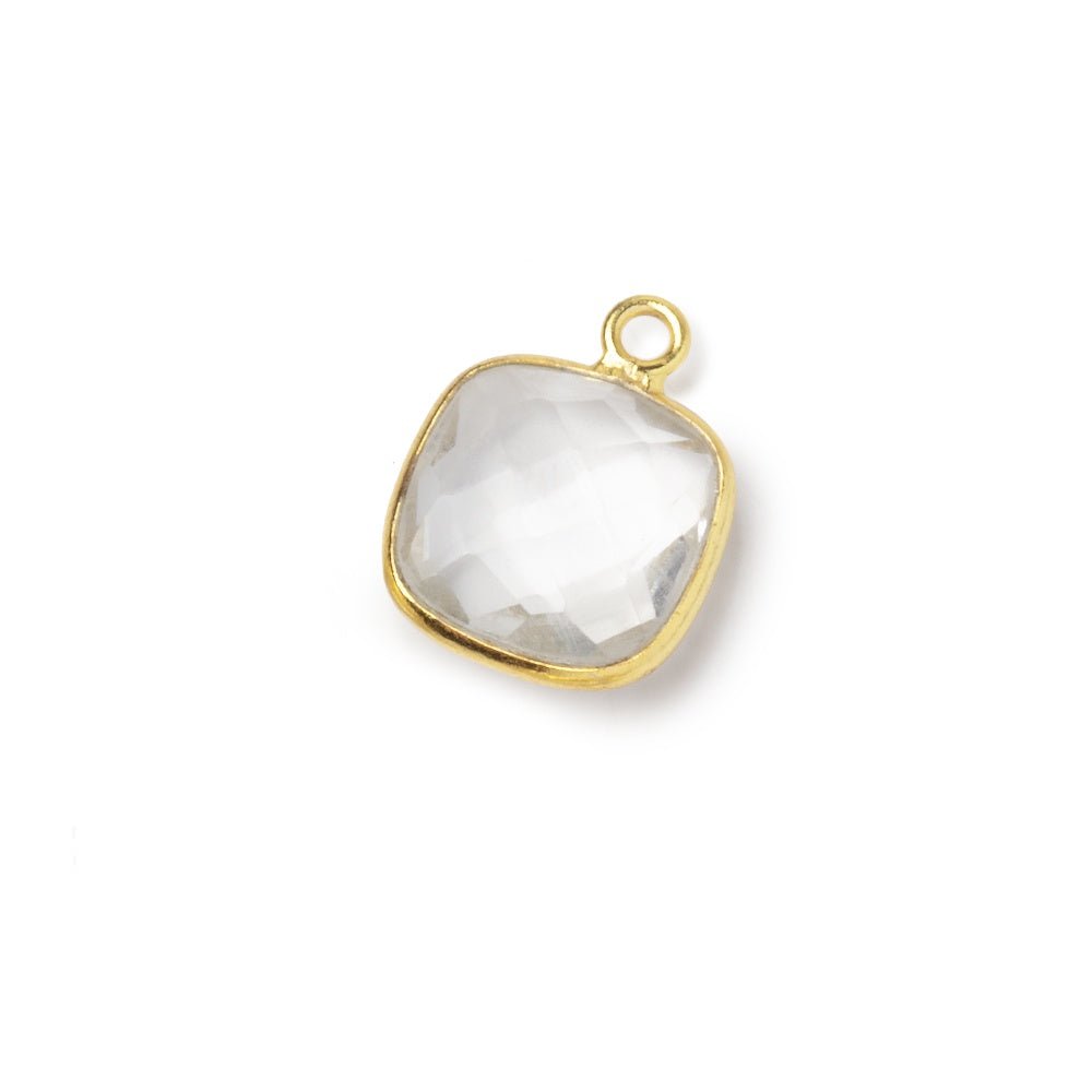 11mm Vermeil Bezel Crystal Quartz Faceted Cushion Pendant 1 piece - Beadsofcambay.com